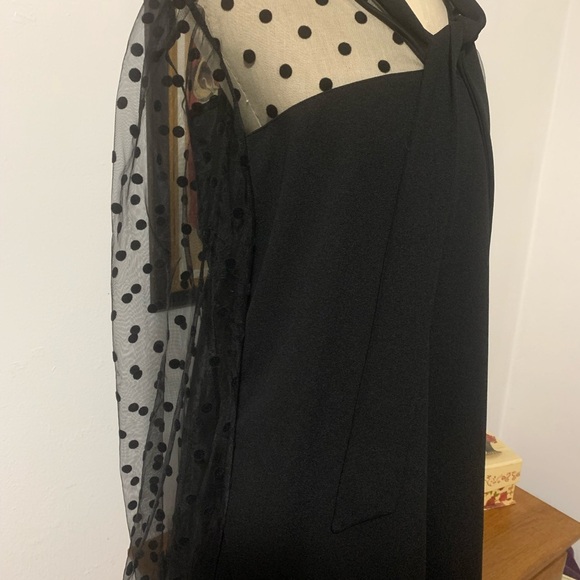 Shein Curve Black Dress Sheer Polka Dot Sleeves - Picture 13 of 14
